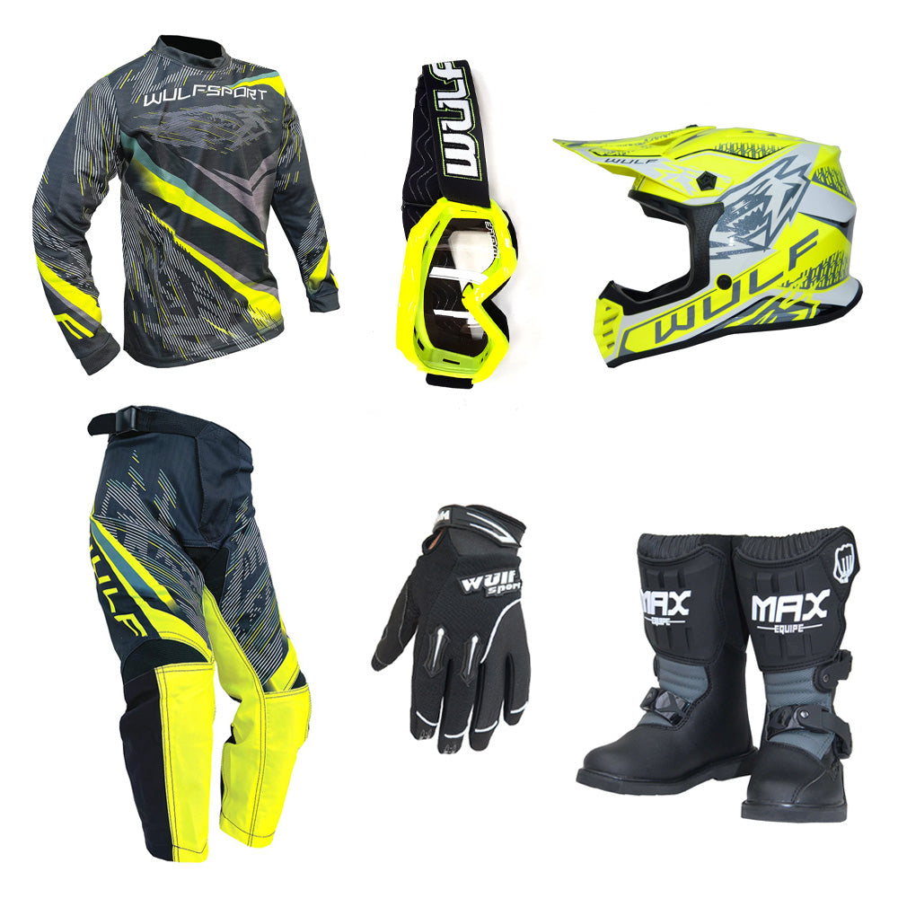 Kids MX Wulfsport 2026 WARHAMMER Motocross Yellow Mega Set #M12