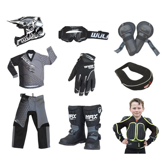 Kids MX Wulfsport 2025 CONNECT Motocross Ultra Complete Set Black #M7