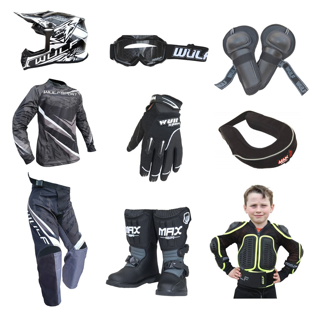 Kids MX Wulfsport 2026 WARHAMMER Motocross Ultra Complete Set Black #M7