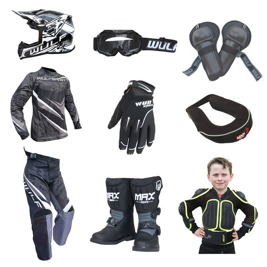 Kids MX Wulfsport 2026 WARHAMMER Motocross Ultra Complete Set Black #M7