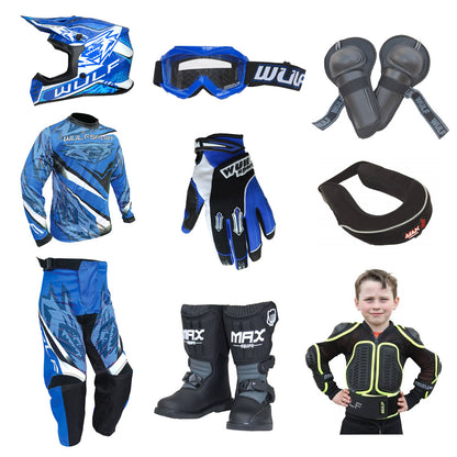 Kids MX Wulfsport 2026 WARHAMMER Motocross Ultra Complete Set Blue #M7