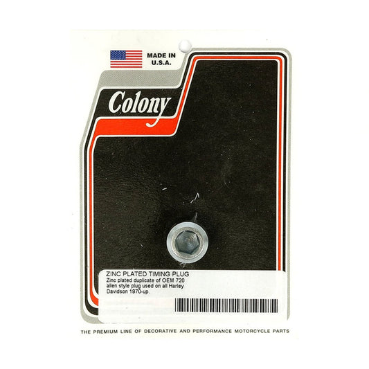 Colony, Harley Davidson Timing Plug. OEM Style Allen. Zinc. 5/8"-18 Threaded BC16344