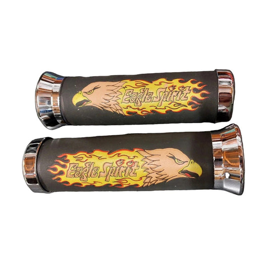 Rickman Motorcycle 1" Flamed Eagle Spirit Leather Cushion Grip Set BC22786