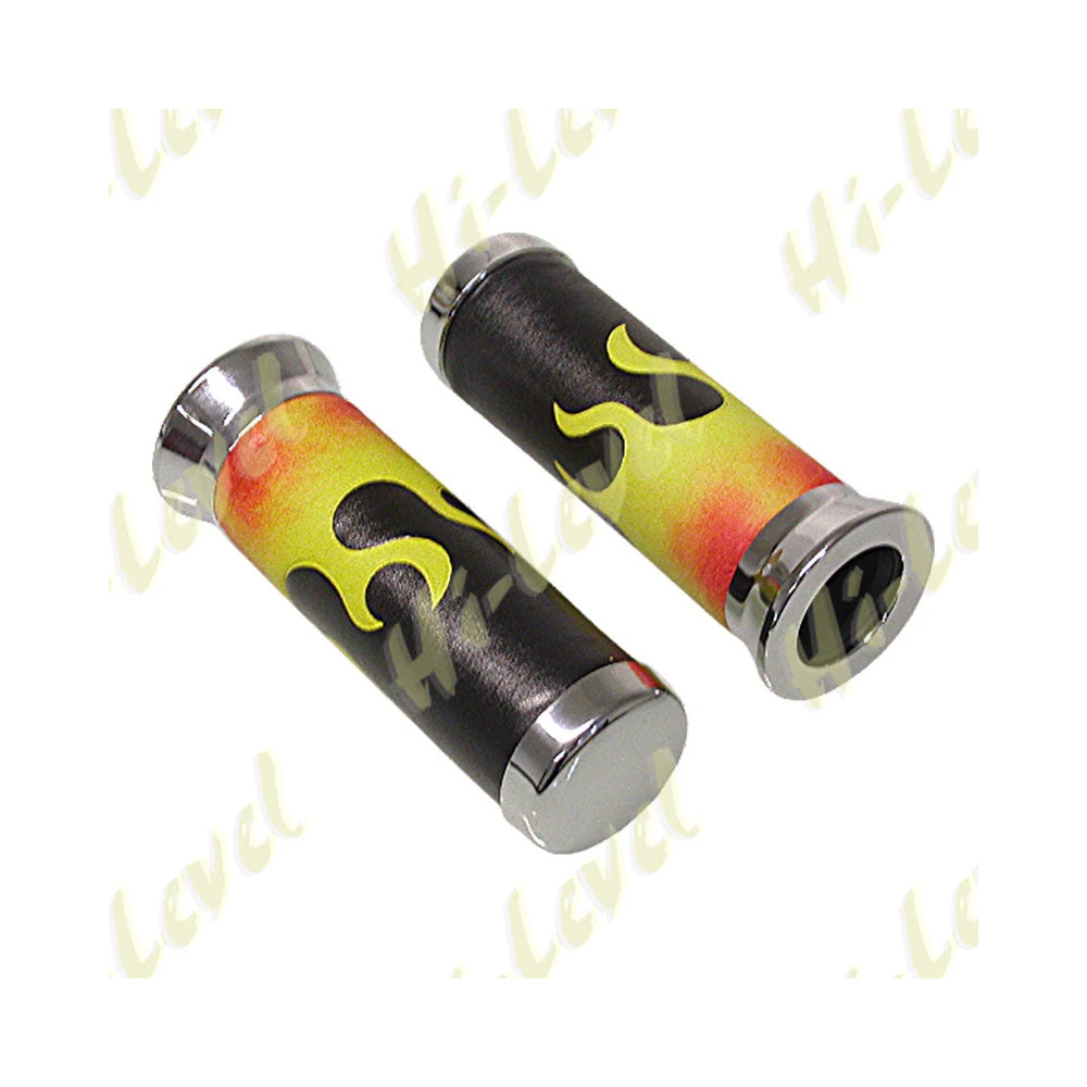 Hi Level Harley Davidson Custom Handlebar Grips Leather Flame Style 1" Bars BC25811