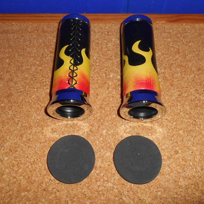 Hi Level Harley Davidson Custom Handlebar Grips Leather Flame Style 1" Bars BC25811