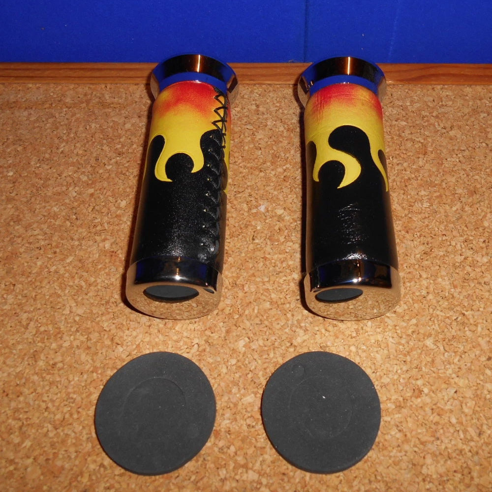 Hi Level Harley Davidson Custom Handlebar Grips Leather Flame Style 1" Bars BC25811