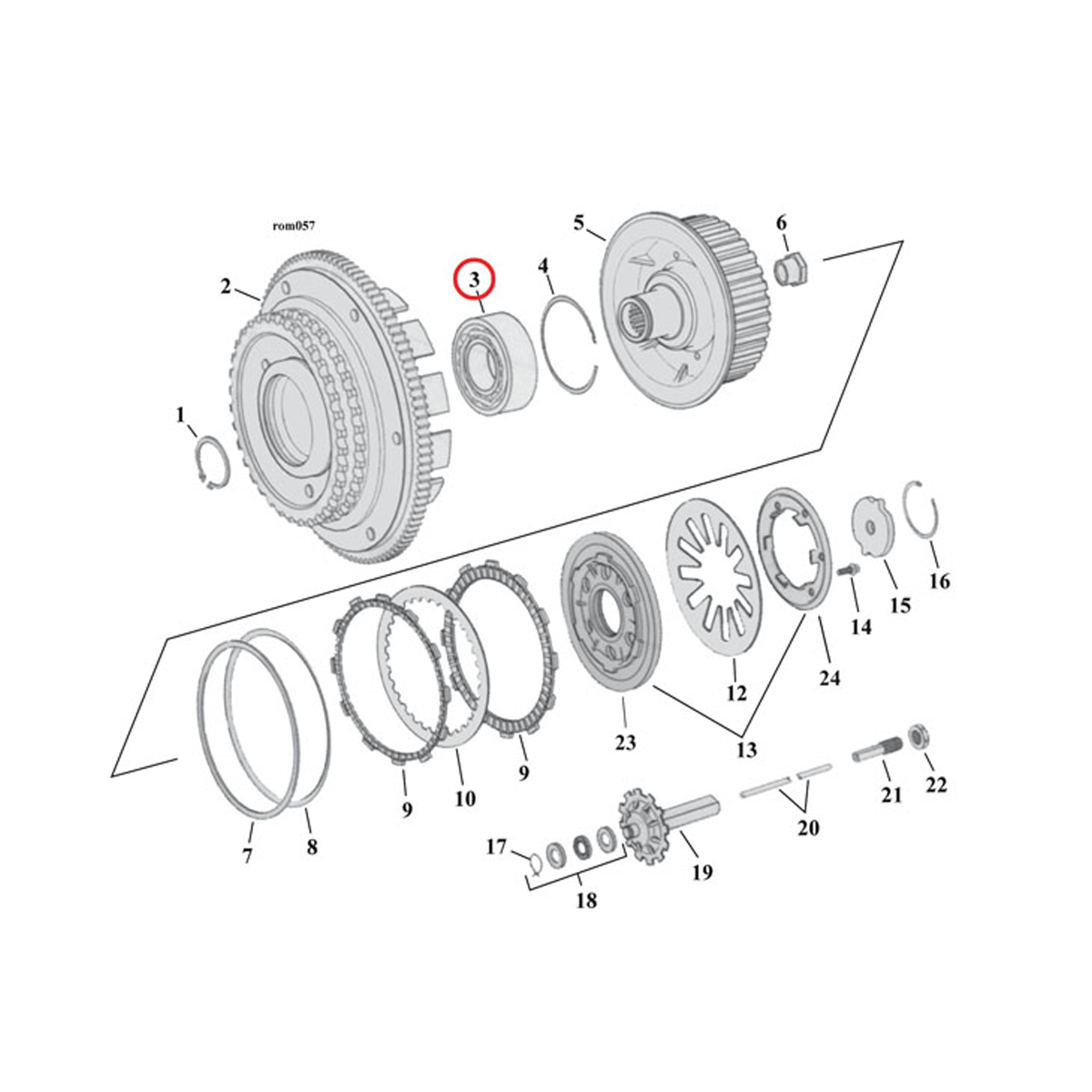 Harley Davidson Bearing, Clutch Hub (Double Row) 90-10 B.T. (NU) BC27781