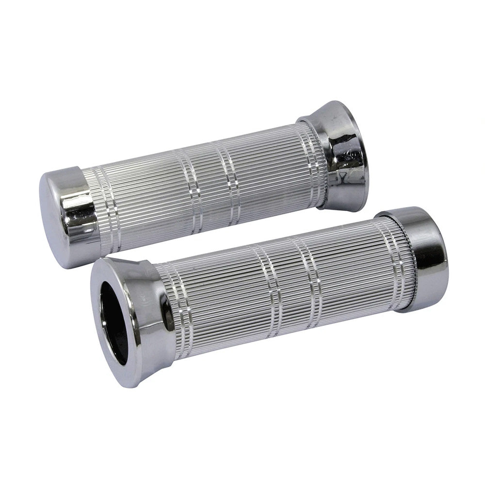 Bike It Motorcycle Grips Classic Knurled Chrome 22mm Left 25mm Right BC29037