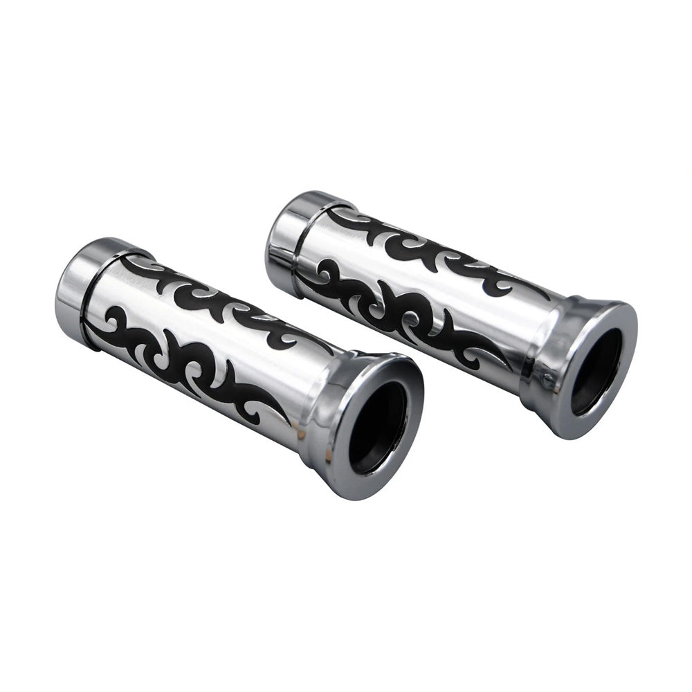 Bike It Motorcycle Grips Chrome Tribal Cushion 25mm Left 28mm Right 1" BC30358