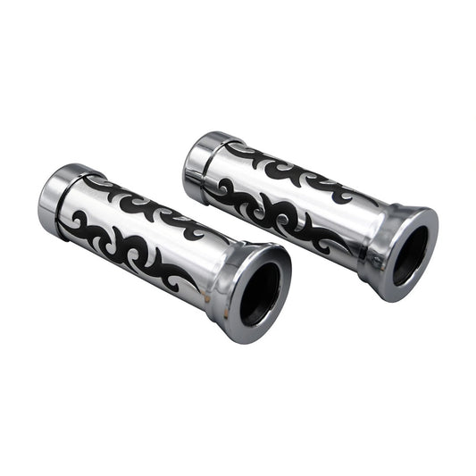 Bike It Motorcycle Grips Chrome Tribal Cushion 25mm Left 28mm Right 1" BC30358