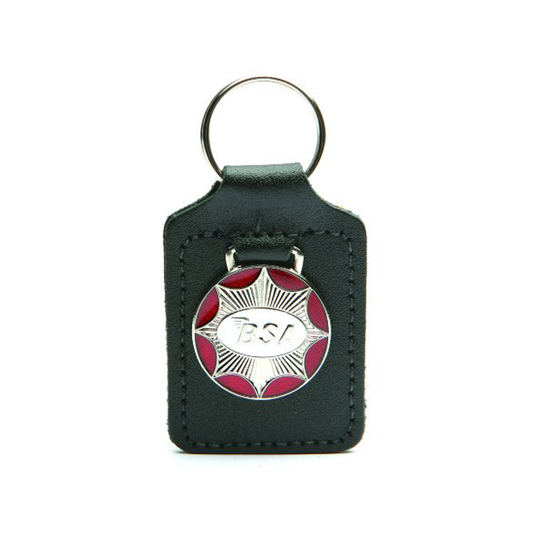 Motorcycle BSA Star Red Silver White Leather Black Key Fob Ring BC40114