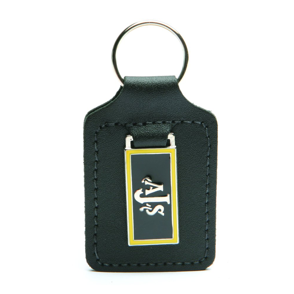 Motorcycle Gift AJS Yellow Silver Black Leather Key Fob Ring BC40116