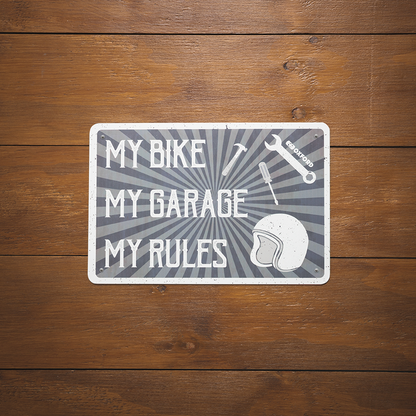 Oxford Motorcycle Novelty Garage Metal Sign: My Bike My Garage My Rules OX378