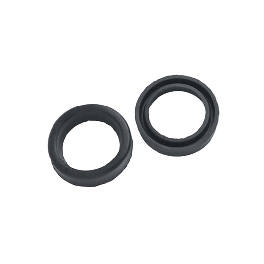 Two black rubber seals on a white background