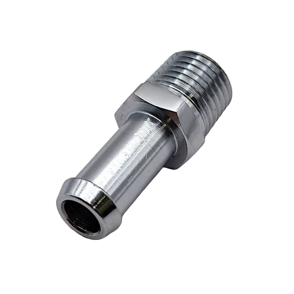 Harley Davidson Oil Line Fitting, Straight. 1/4" NPT to 3/8" Hose. Chrome. 99-01 TC BC43956