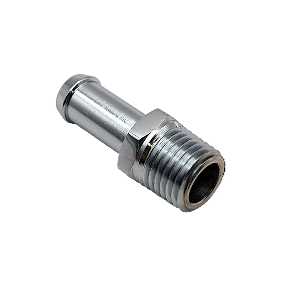 Harley Davidson Oil Line Fitting, Straight. 1/4" NPT to 3/8" Hose. Chrome. 99-01 TC BC43956
