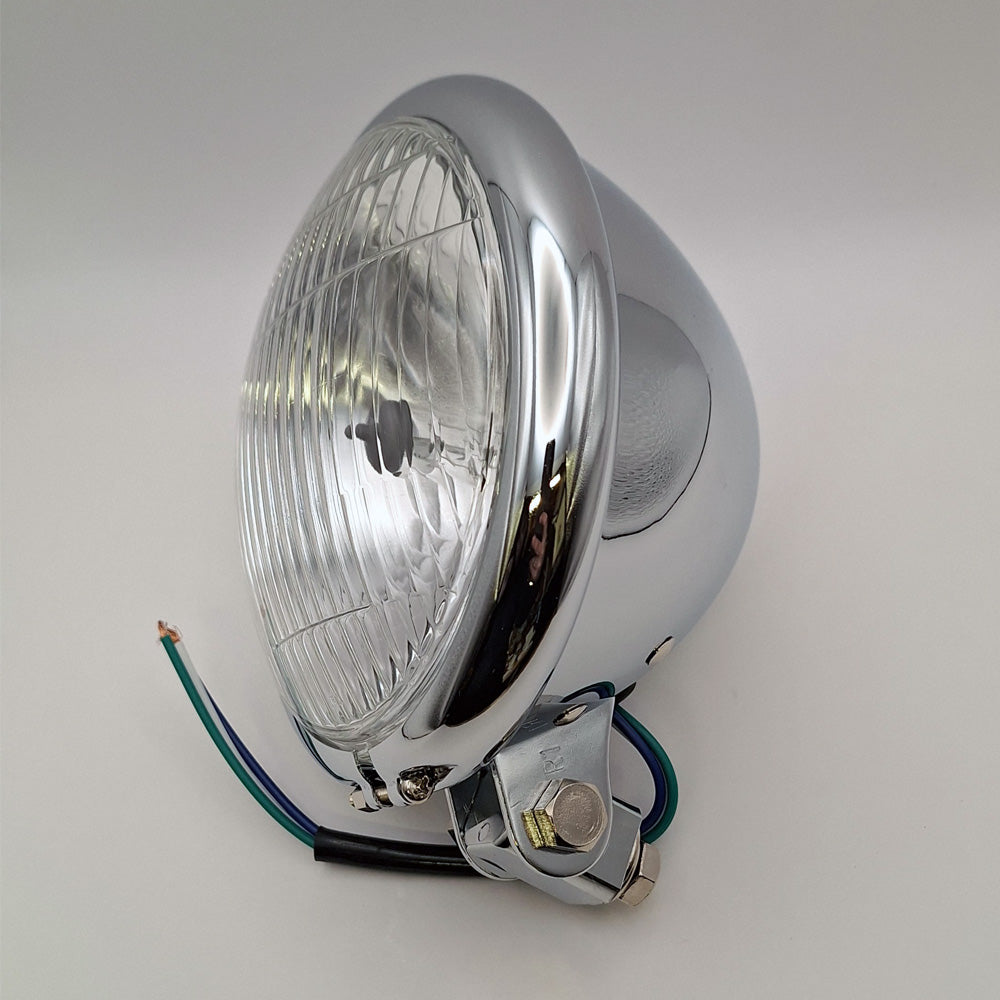 Replica Bates Style Chrome Headlamp Assembly 5-3/4" . 12V 60/55W H4 BC44018