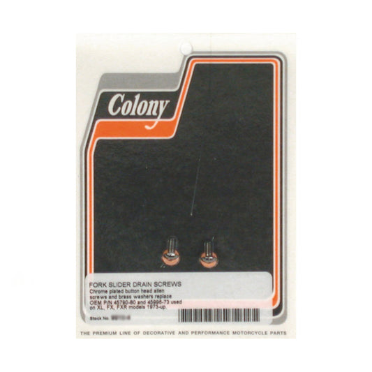 Colony, Harley Davidson Fork Slider Drain Screws. Chrome Button Head 73-13 XL BC44023