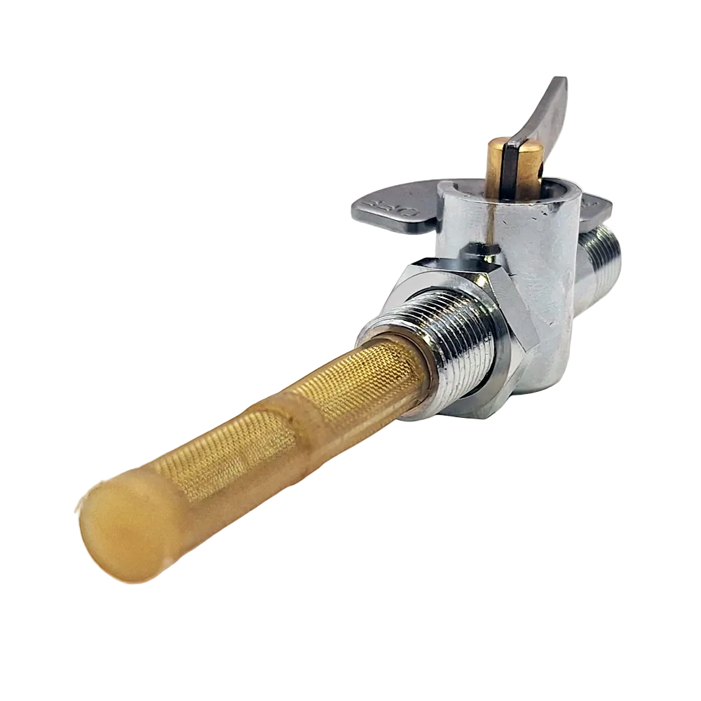 Wassell Motorcycle Petrol Tap. Chrome Flat Lever with Filter, Indicator & Locknut BC44450