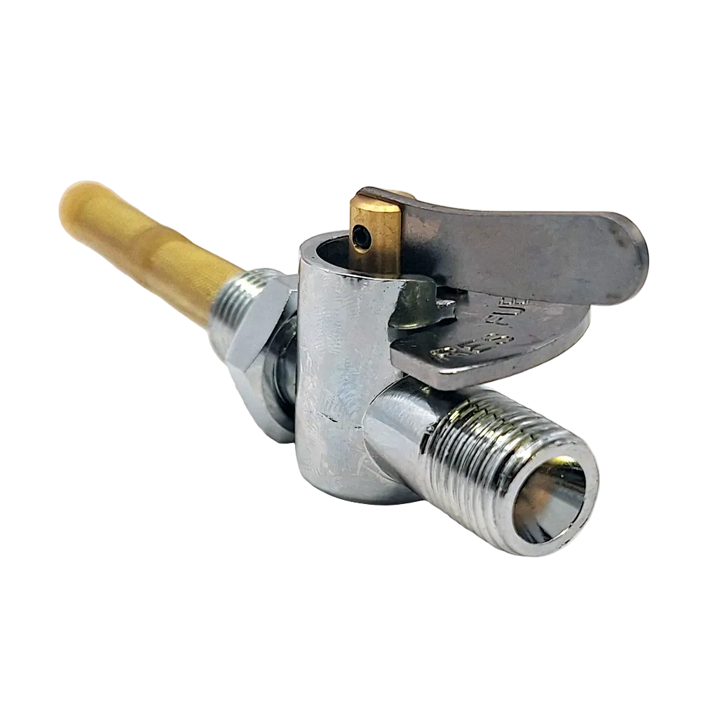 Wassell Motorcycle Petrol Tap. Chrome Flat Lever with Filter, Indicator & Locknut BC44450