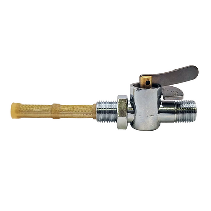 Wassell Motorcycle Petrol Tap. Chrome Flat Lever with Filter, Indicator & Locknut BC44450