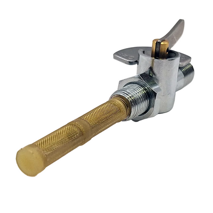 Motorcycle Petrol Tap. Chrome Flat Lever with Filter, Indicator & Locknut (Main) BC44451