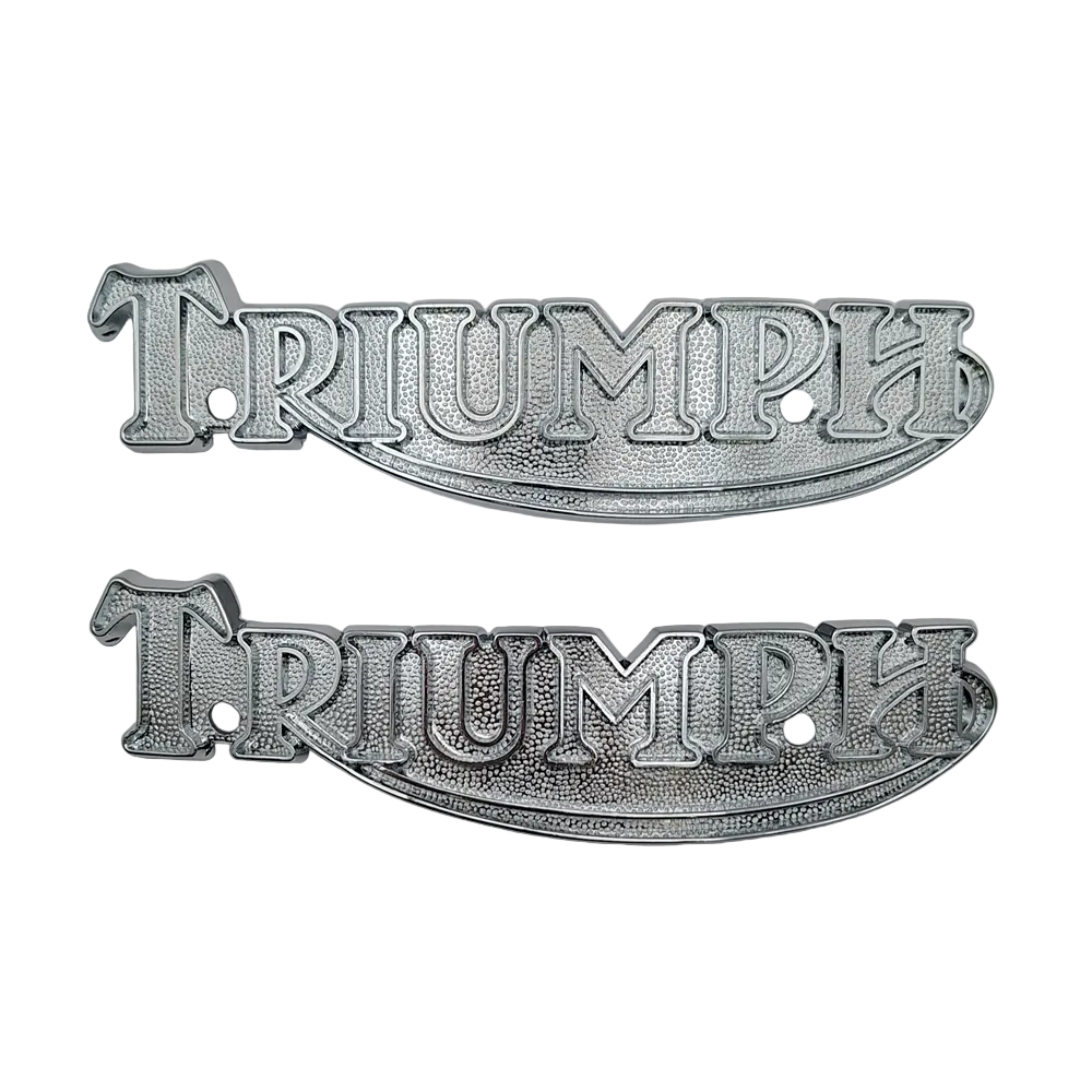 Pair of Triumph Metal Tank Badges Logo 6" TR7,T140 79-83; T160 Trident 75-76 BC44454