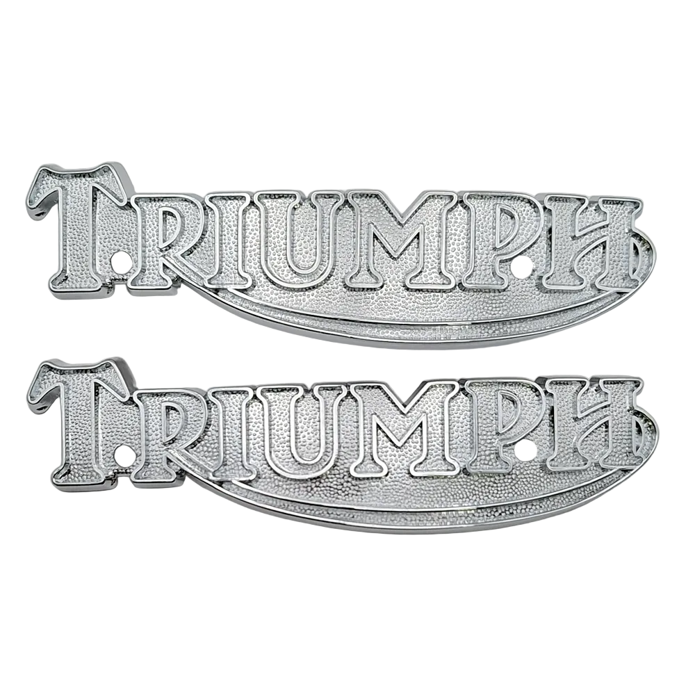 Pair of Triumph Metal Tank Badges Logo 6" TR7,T140 79-83; T160 Trident 75-76 BC44454