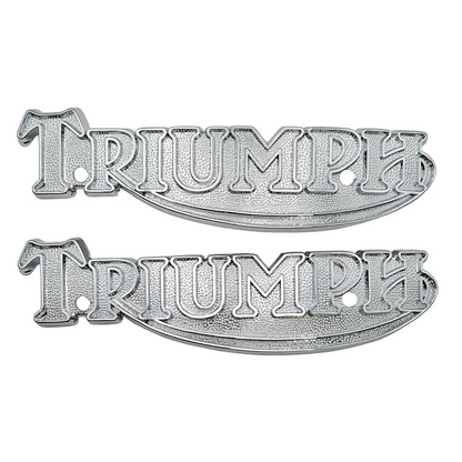 Pair of Triumph Metal Tank Badges Logo 6" TR7,T140 79-83; T160 Trident 75-76 BC44454