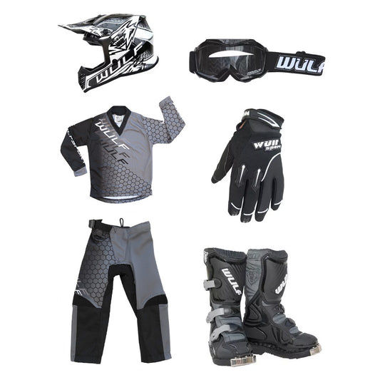 Kids MX Wulfsport 2025 CONNECT Motocross Black Mega Set #12