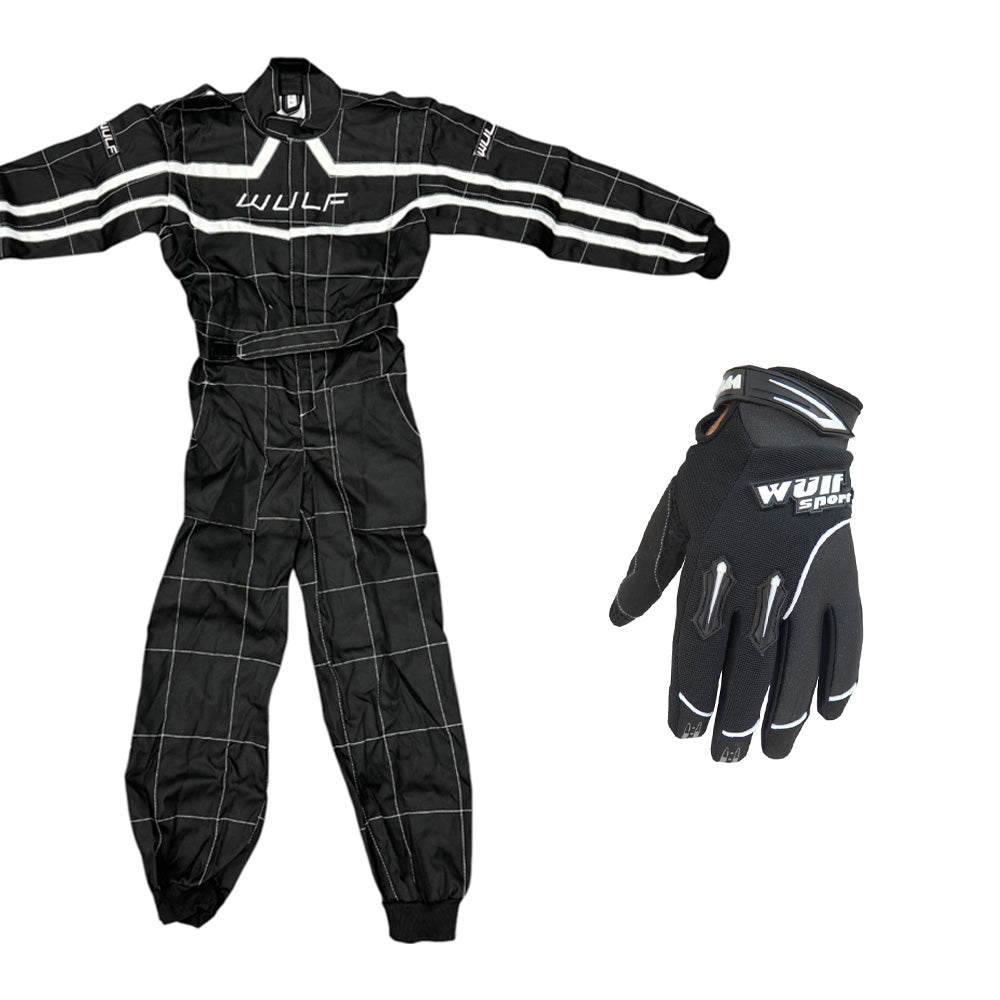 Kids Wulfsport MX Motocross Overall & Gloves Black Set #O1