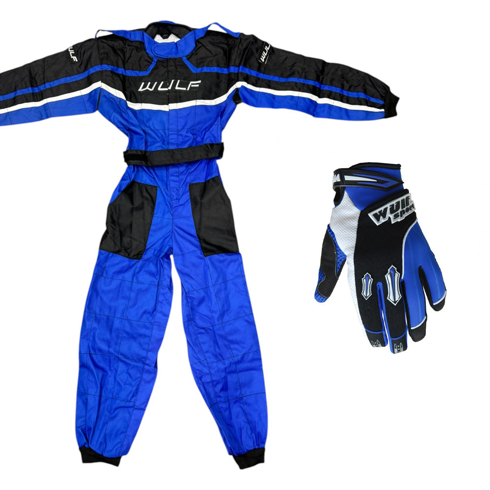 Kids Wulfsport MX Motocross Overall & Gloves Blue Set #O1
