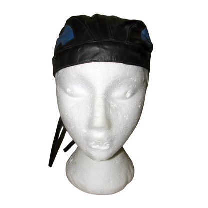 Kids Childrens Youth Leather Flamed Motorcycle Headwear Zandana Black / Blue