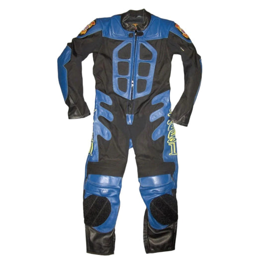 Baby Biker Speed Demon Kids Motorcycle Mini Moto Half Leather Race Suit Blue