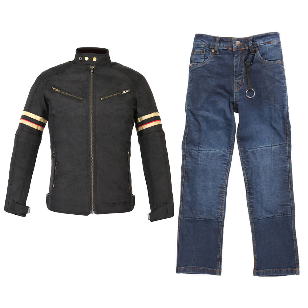 Duchinni Kids Textile Motorcycle Michigan Jacket & Tundra Jean Trousers Bundle Kit