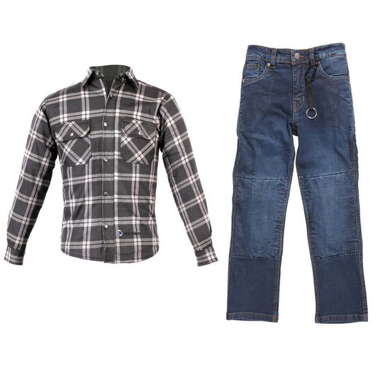 Duchinni Kids Textile Motorcycle Black Redwood Jacket & Tundra Jean Trousers Bundle Kit