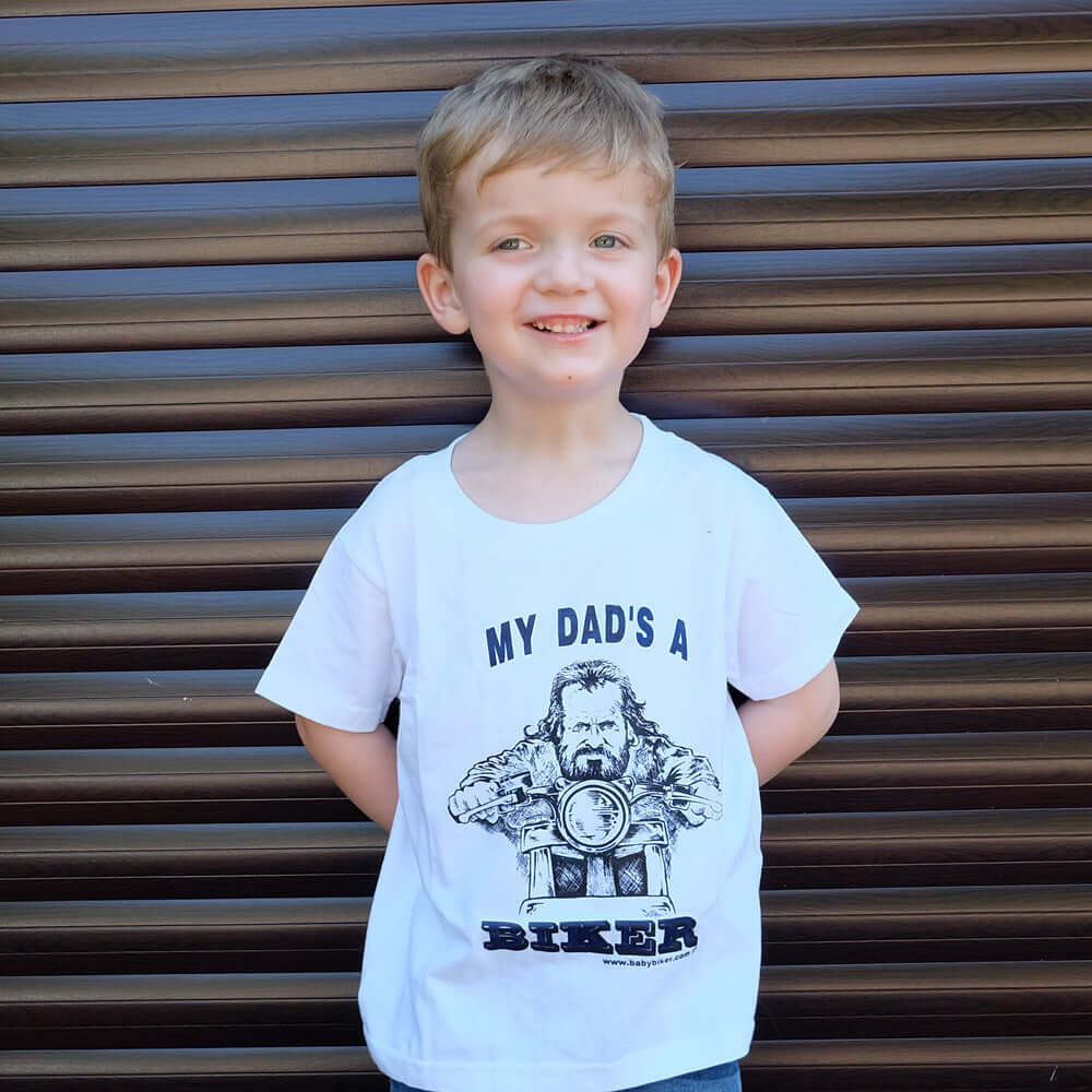 Baby Biker - My Dad's A Biker - Kids Baby Toddler White T-Shirt