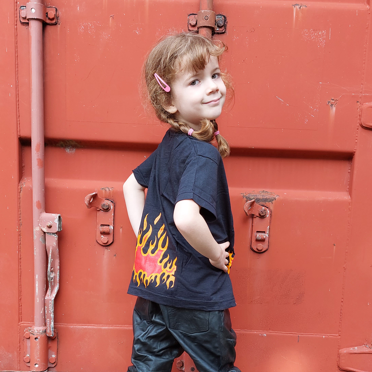 Baby Biker - Flames - Kids Toddler Baby Black T-Shirt