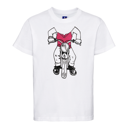 Baby Biker - Pink Child On Motorcycle - Kids' Baby Toddler White T-Shirt