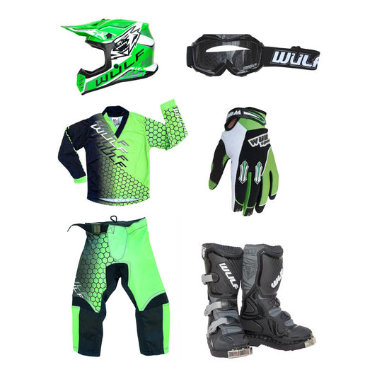 Kids MX Wulfsport 2025 CONNECT Motocross Green Mega Set #12