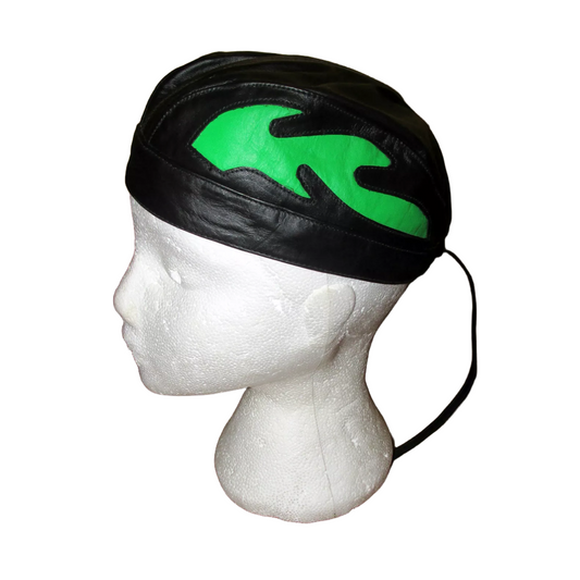 Kids Childrens Youth Leather Flamed Motorcycle Headwear Zandana Black / Green