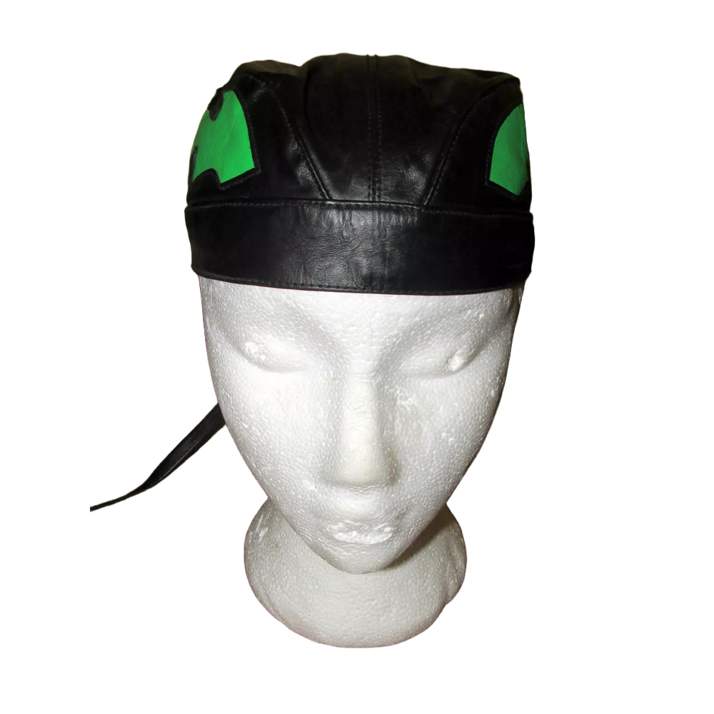 Kids Childrens Youth Leather Flamed Motorcycle Headwear Zandana Black / Green