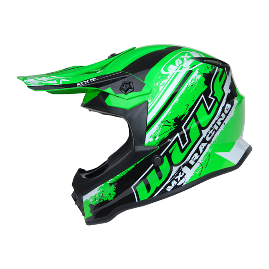 Kids Childrens Quad Wulf Wulfsport MX Motocross Off Road Pro Helmet Green