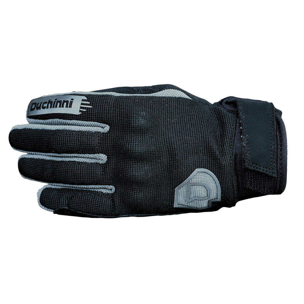 Duchinni Kids Youth Motorcycle Textile Grid Gloves - Black / Gunmetal Grey
