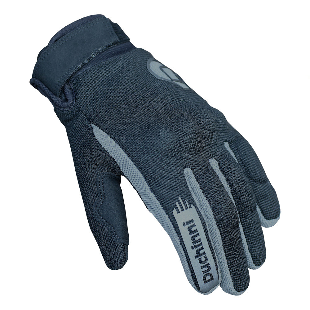 Duchinni Kids Youth Motorcycle Textile Grid Gloves - Black / Gunmetal Grey