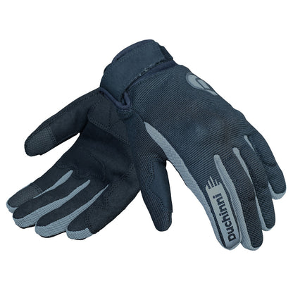 Duchinni Kids Youth Motorcycle Textile Grid Gloves - Black / Gunmetal Grey