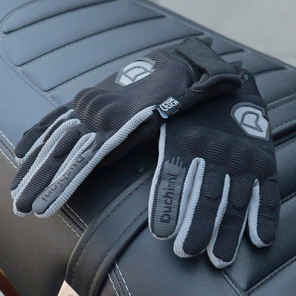 Duchinni Kids Youth Motorcycle Textile Grid Gloves - Black / Gunmetal Grey