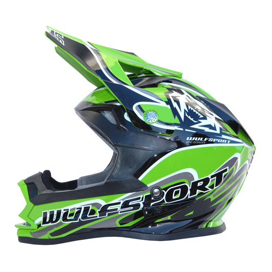 Wulf Wulfsport Kids Childrens Quad Cub MX Motocross K2 ECE Helmet Green