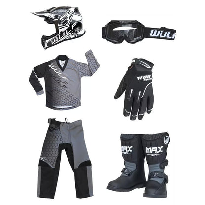 Kids MX Wulfsport 2025 CONNECT Motocross Black Mega Set #M12