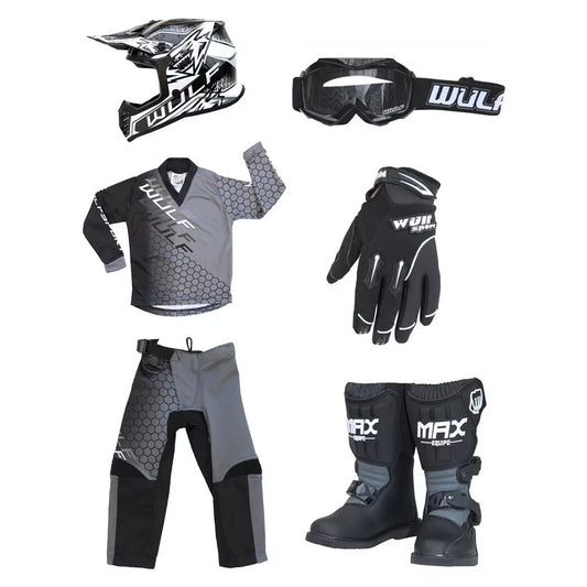 Kids MX Wulfsport 2025 CONNECT Motocross Black Mega Set #M12
